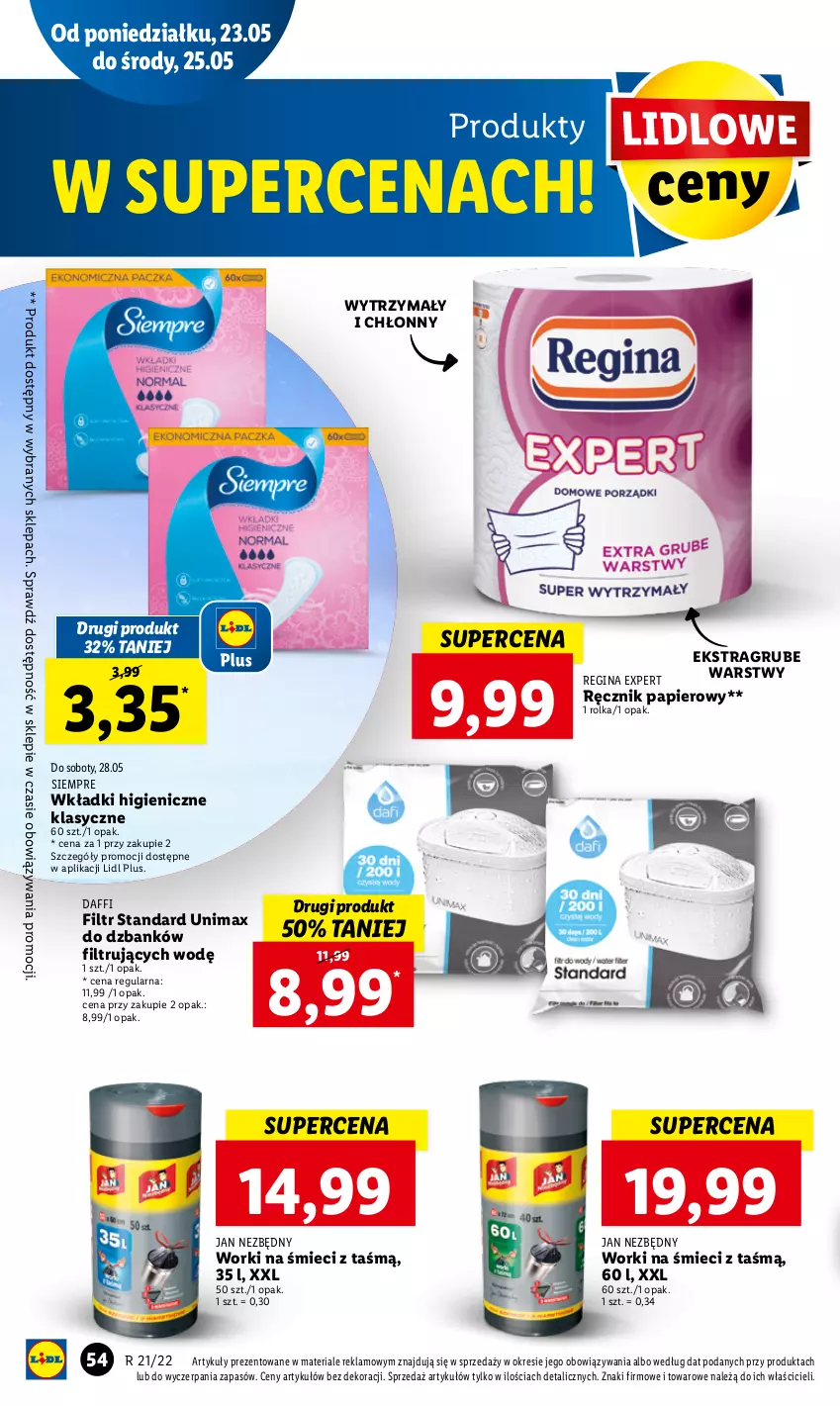 Gazetka promocyjna Lidl - GAZETKA - ważna 23.05 do 25.05.2022 - strona 54 - produkty: Gin, Papier, Ręcznik, Wkładki, Worki na śmiec, Worki na śmieci