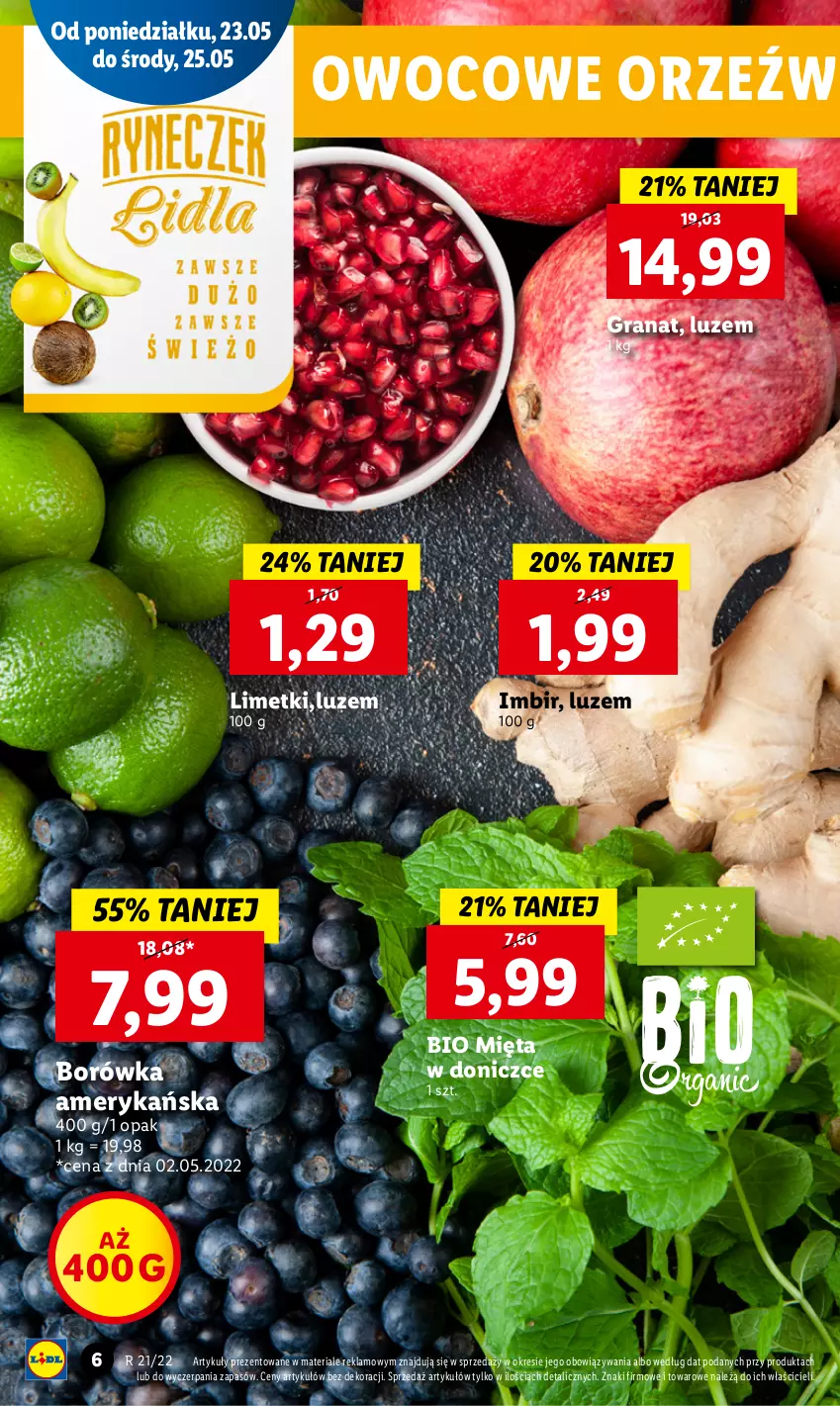 Gazetka promocyjna Lidl - GAZETKA - ważna 23.05 do 25.05.2022 - strona 6 - produkty: Borówka, Borówka amerykańska, Gra, Granat, Imbir, Mięta