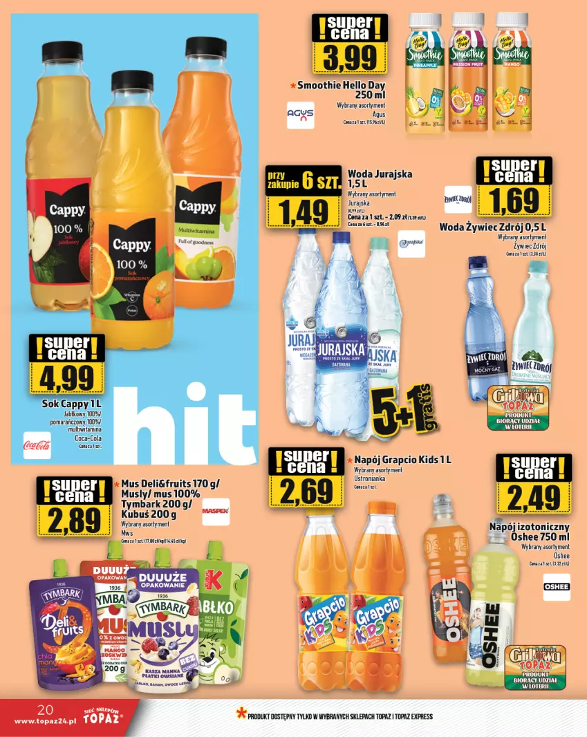 Gazetka promocyjna Topaz - Gazetka - ważna 25.04 do 30.04.2024 - strona 20 - produkty: Gra, Kubuś, Mus, Napój, Napój izotoniczny, Oshee, Smoothie, Top, Tymbark, Woda