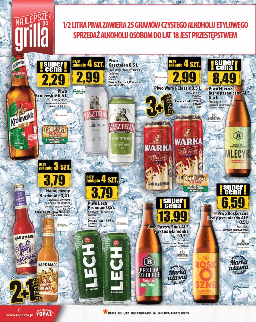 Gazetka promocyjna Topaz - Gazetka - ważna 25.04 do 30.04.2024 - strona 6 - produkty: Fa, Lech Premium, Piwo, Top, Warka