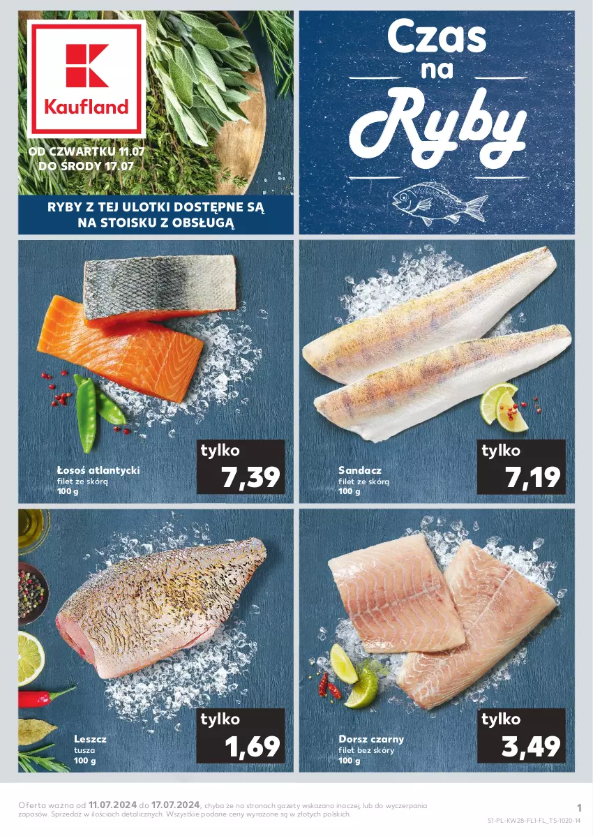 Gazetka promocyjna Kaufland - Mocny Start - ważna 11.07 do 17.07.2024 - strona 1 - produkty: Dorsz, Sandacz, Sandacz filet, Tusz