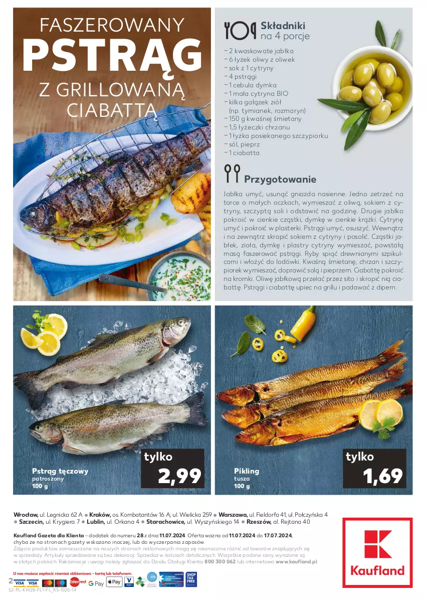 Gazetka promocyjna Kaufland - Mocny Start - ważna 11.07 do 17.07.2024 - strona 2 - produkty: Cebula, Chrzan, Ciabatta, Cytryny, Fa, Grill, Jabłka, Orka, Piec, Pieprz, Plasterki, Por, Pstrąg, Pstrąg tęczowy, Sito, Sok, Sól, Tusz, Wagi