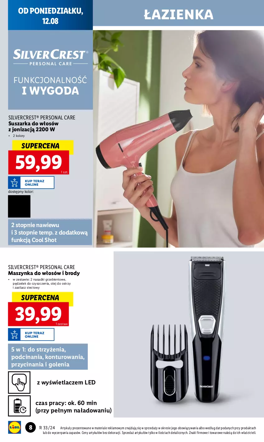 Gazetka promocyjna Lidl - GAZETKA - ważna 12.08 do 17.08.2024 - strona 8 - produkty: Maszynka, Olej, Silvercrest, Suszarka, Szynka, Top