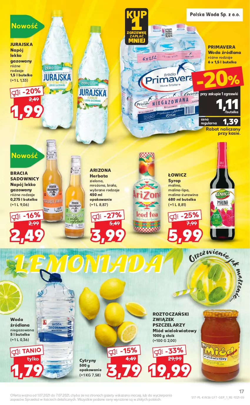 Gazetka promocyjna Kaufland - OFERTA TYGODNIA - ważna 01.07 do 07.07.2021 - strona 17 - produkty: Cytryny, Herbata, LANA, Lemoniada, Miód, Napój, Prima, Primavera, Syrop, Woda