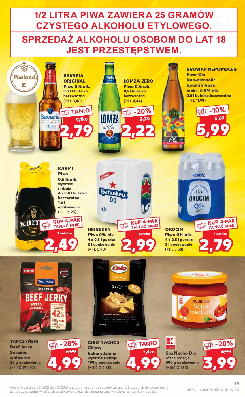 Gazetka promocyjna Kaufland - OFERTA TYGODNIA - ważna 01.07 do 07.07.2021 - strona 19 - produkty: Chipsy, Gin, Gra, Heineken, Jerky, Karmi, Koc, Okocim, Piwa, Piwo, Sos, Tarczyński, Wołowina