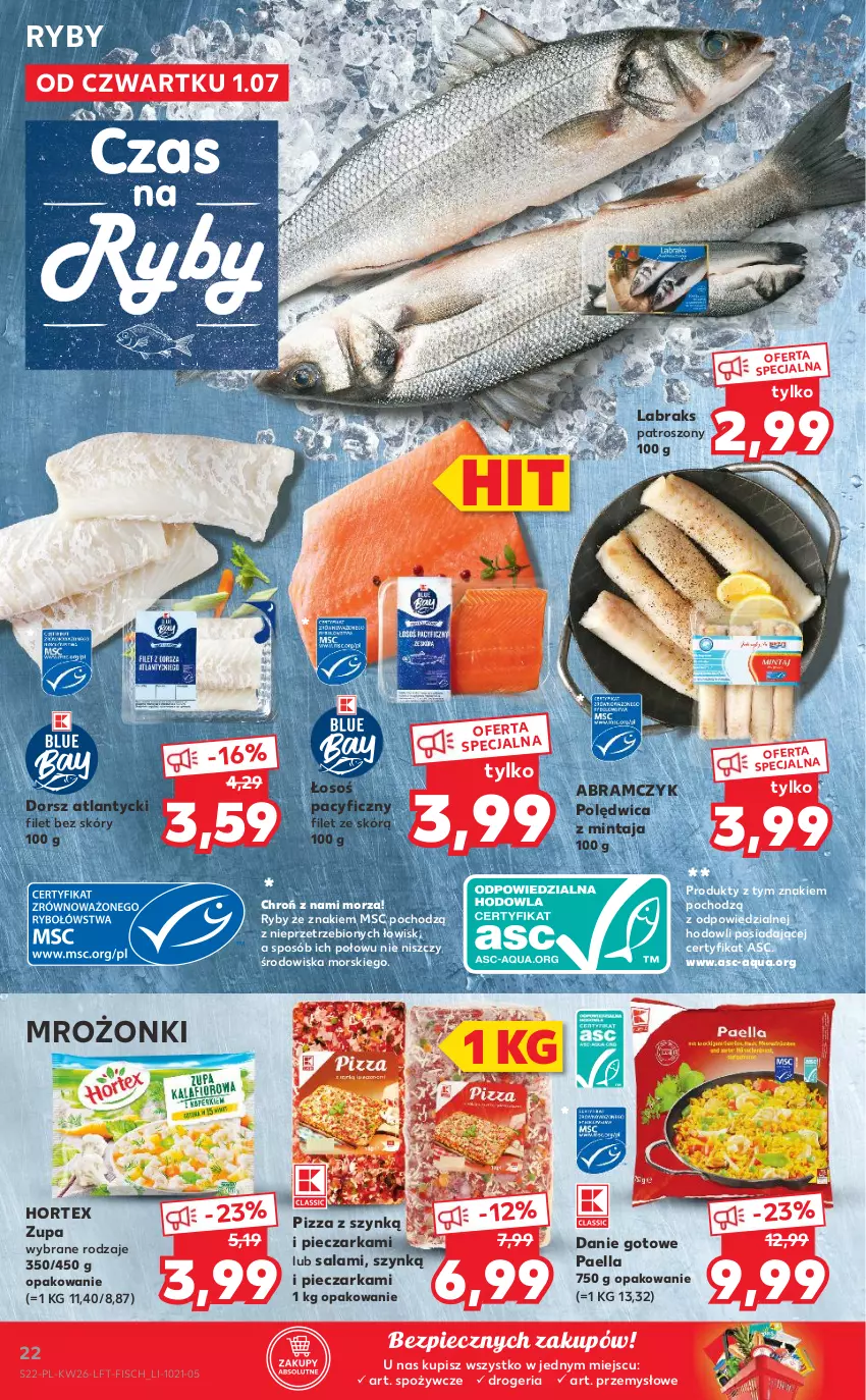 Gazetka promocyjna Kaufland - OFERTA TYGODNIA - ważna 01.07 do 07.07.2021 - strona 22 - produkty: Danie gotowe, Dorsz, Hortex, Mintaj, Piec, Pieczarka, Pizza, Polędwica, Salami, Zupa