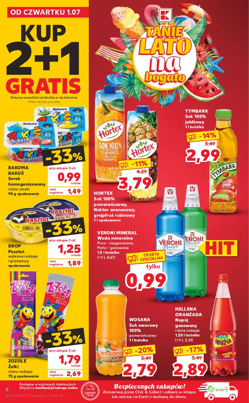 Gazetka promocyjna Kaufland - OFERTA TYGODNIA - ważna 01.07 do 07.07.2021 - strona 8 - produkty: Ananas, Bakoma, Gra, Grejpfrut, Hellena, Hortex, Napój, Napój gazowany, Nektar, Oranżada, Pasztet, Piec, Pur, Rama, Rubin, Ser, Serek, Serek homogenizowany, Sok, Tymbark, Woda, Woda mineralna, Wosana