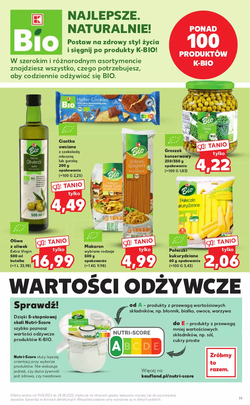 Gazetka promocyjna Kaufland - Katalog z kosmetykami - ważna 11.08 do 24.08.2022 - strona 15 - produkty: Ciastka, Ciastka owsiane, Gin, Groszek, Makaron, Oliwa z oliwek, Owoce, Ser, Sól, Top, Warzywa