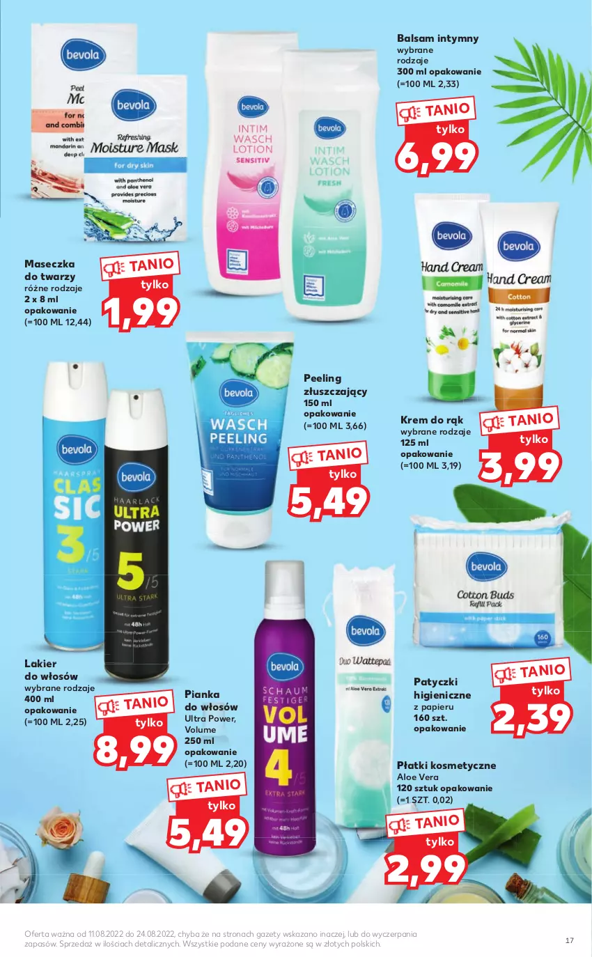 Gazetka promocyjna Kaufland - Katalog z kosmetykami - ważna 11.08 do 24.08.2022 - strona 17 - produkty: Aloe vera, Krem do rąk, Lakier, Lakier do włosów, Papier, Peeling, Pianka do włosów, Płatki kosmetyczne