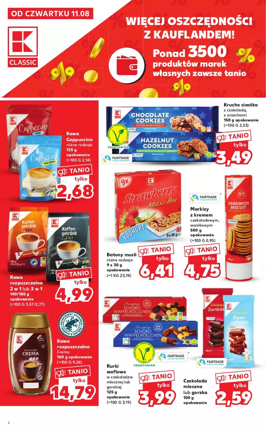 Gazetka promocyjna Kaufland - Katalog z kosmetykami - ważna 11.08 do 24.08.2022 - strona 6 - produkty: Baton, Cappuccino, Ciastka, Czekolada, Czekolada mleczna, Kawa, Kawa rozpuszczalna, Mus, Rurki