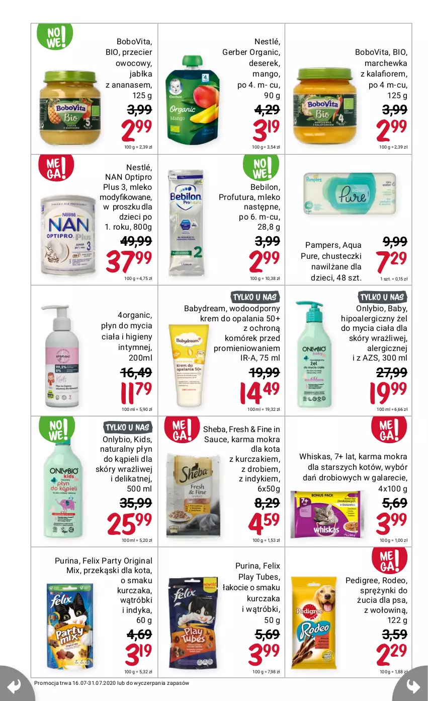 Gazetka promocyjna Rossmann - Lipiec II - ważna 16.07 do 31.07.2021 - strona 8 - produkty: Ananas, BoboVita, Chusteczki, Felix, Gerber, Gin, Kurczak, Mango, Marchewka, Mleko, NAN Optipro, Nestlé, Pampers, Pur, Purina, Sheba