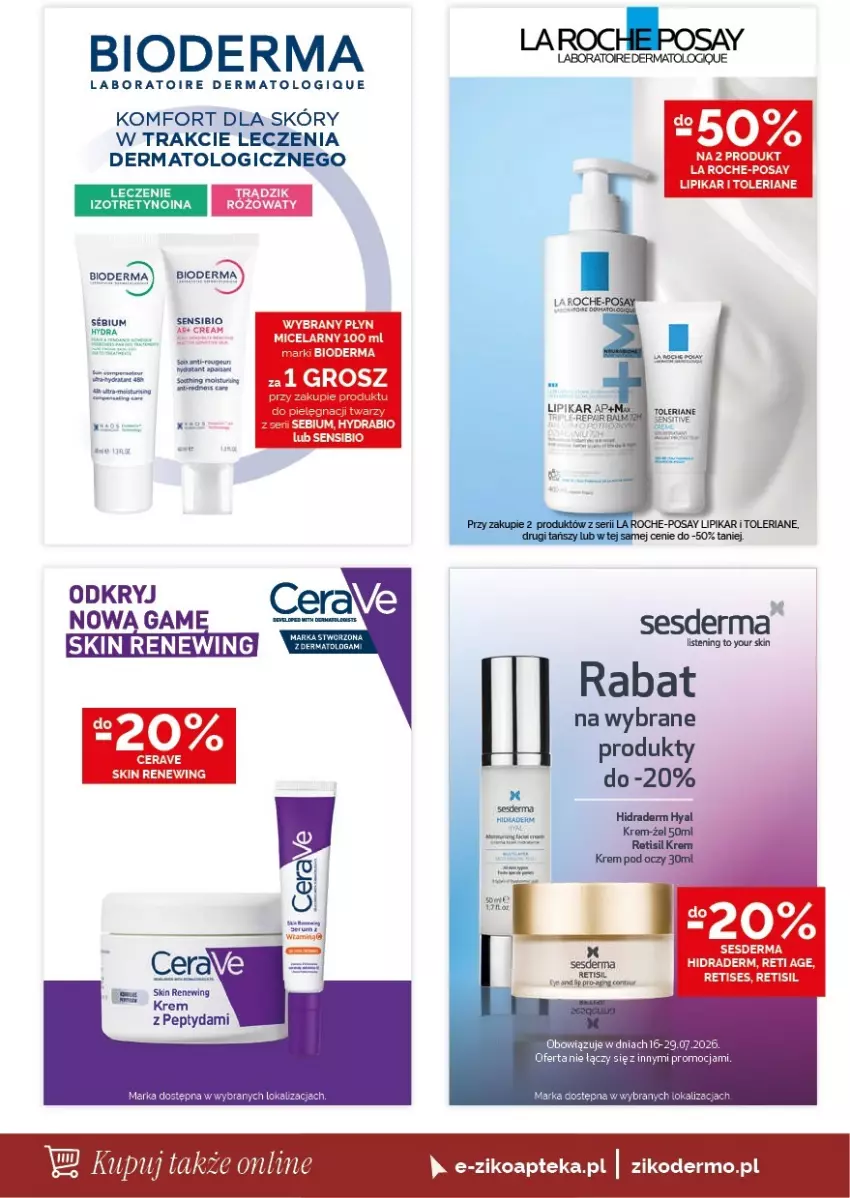 Gazetka promocyjna Ziko - Gazetka Ziko Dermo - ważna 16.07 do 29.07.2026 - strona 4 - produkty: Apteka, Bioderma, La Roche-Posay, Lipikar, Ser, Sesderma