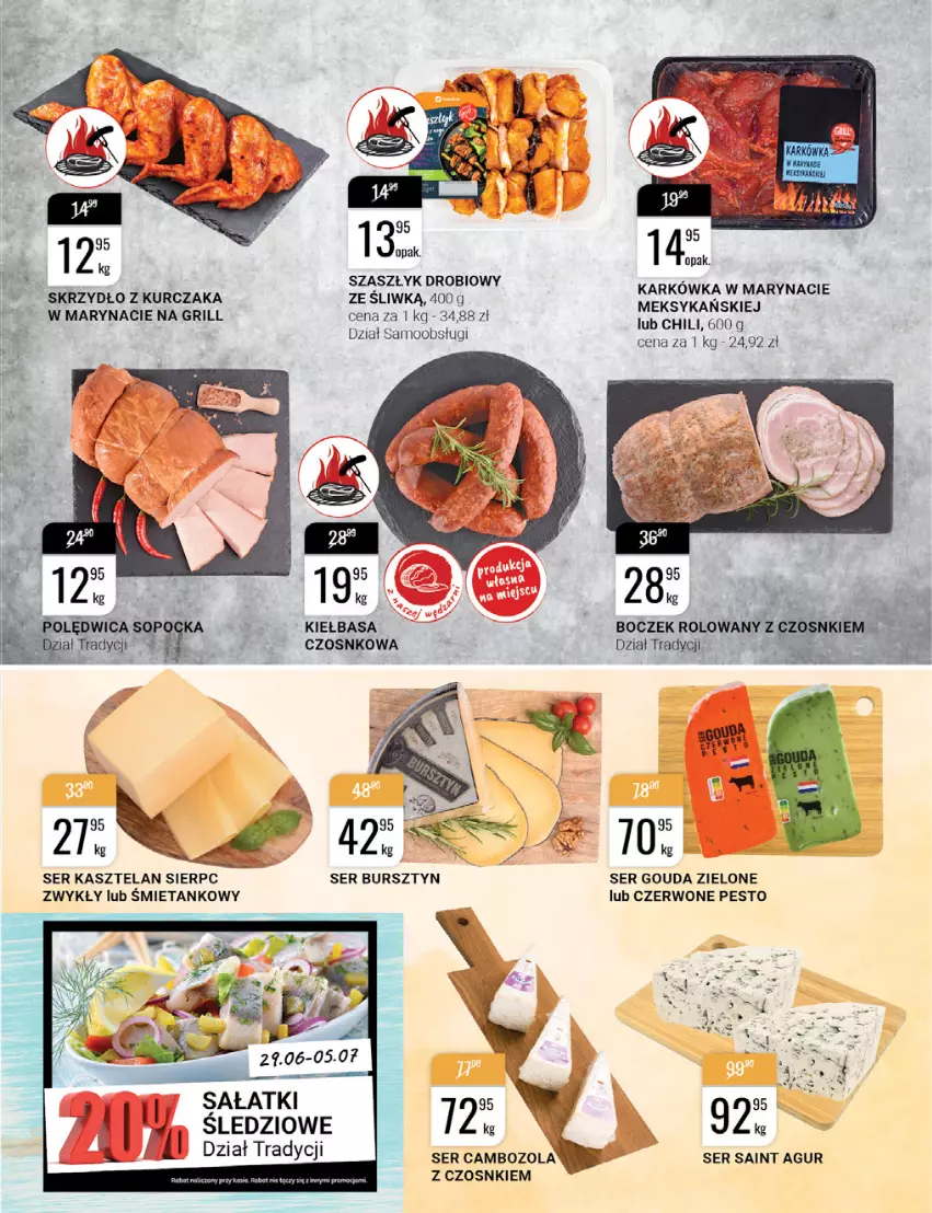 Gazetka promocyjna Bi1 - Letnie orzeźwienie - ważna 29.06 do 05.07.2022 - strona 7 - produkty: Boczek, Bursztyn, Gouda, Grill, Kasztelan, Kiełbasa, Kurczak, Pesto, Sałat, Ser, Ser Kasztelan