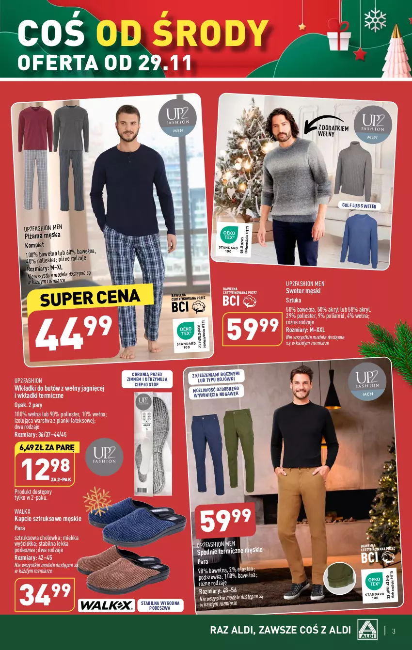 Gazetka promocyjna Aldi - Artykuły przemysłowe i tekstylia - ważna 29.11 do 02.12.2023 - strona 3 - produkty: Fa, Kapcie, Piżama, Spodnie, Sweter, Wełna, Wkładki