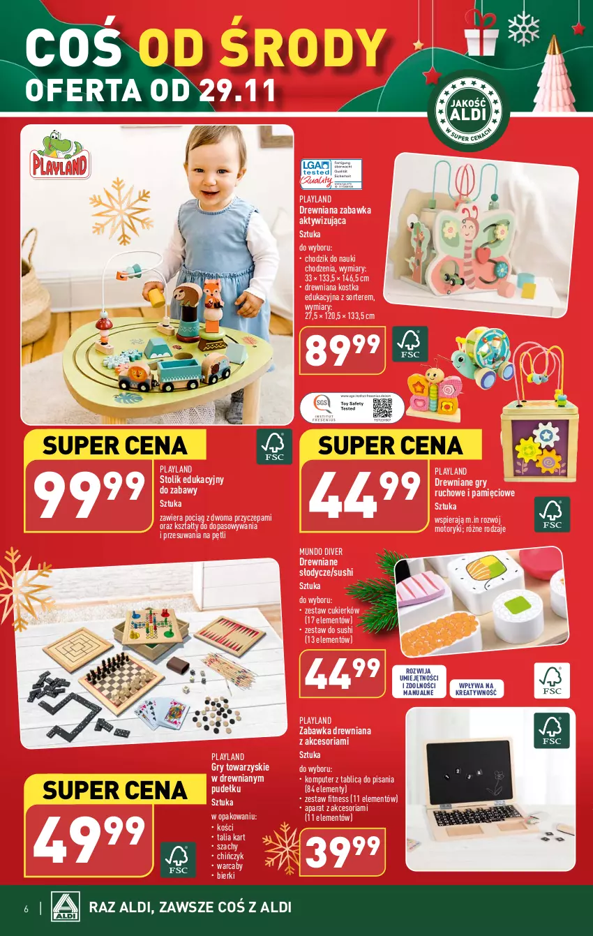 Gazetka promocyjna Aldi - Artykuły przemysłowe i tekstylia - ważna 29.11 do 02.12.2023 - strona 6 - produkty: Chodzik, Cukier, Gry, Komputer, Pociąg, Stolik, Sushi, Szachy, Zabawka, Zestaw do sushi