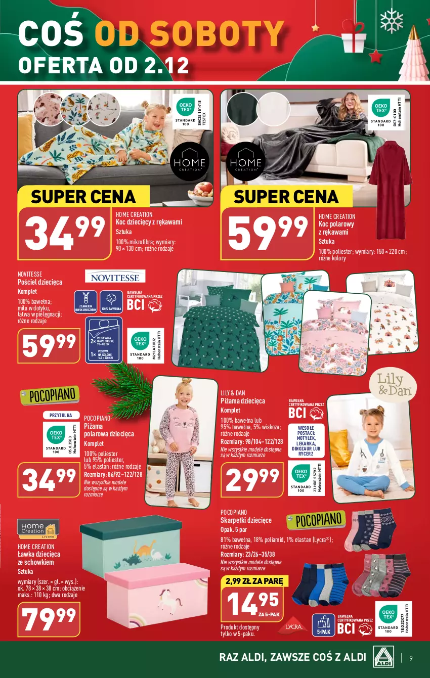 Gazetka promocyjna Aldi - Artykuły przemysłowe i tekstylia - ważna 29.11 do 02.12.2023 - strona 9 - produkty: Dinozaur, Dzieci, Karp, Kawa, Koc, Piżama, Pocopiano, Pościel, Poszewka, Skarpetki, Wełna