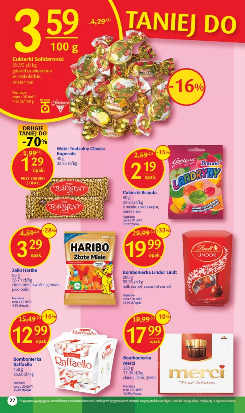 Gazetka promocyjna Delikatesy Centrum - Gazetka DC28 - ważna 20.07 do 26.07.2023 - strona 22 - produkty: Cukier, Cukierki, Fa, Haribo, Lindor, Lindt, Raffaello, Rum