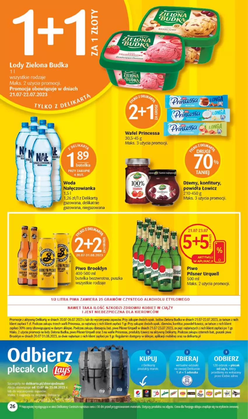 Gazetka promocyjna Delikatesy Centrum - Gazetka DC28 - ważna 20.07 do 26.07.2023 - strona 26 - produkty: Dżem, Lody, Mobil, Nałęczowianka, Pilsner Urquell, Piwa, Piwo, Princessa, Wafle, Woda, Zielona Budka