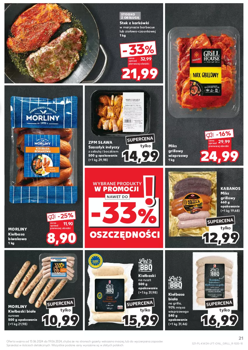 Gazetka promocyjna Kaufland - Gazetka tygodnia - ważna 13.06 do 19.06.2024 - strona 21 - produkty: Grill, Kabanos, Kiełbasa, Kiełbasa biała, Kiełbaski białe, Morliny, Stek