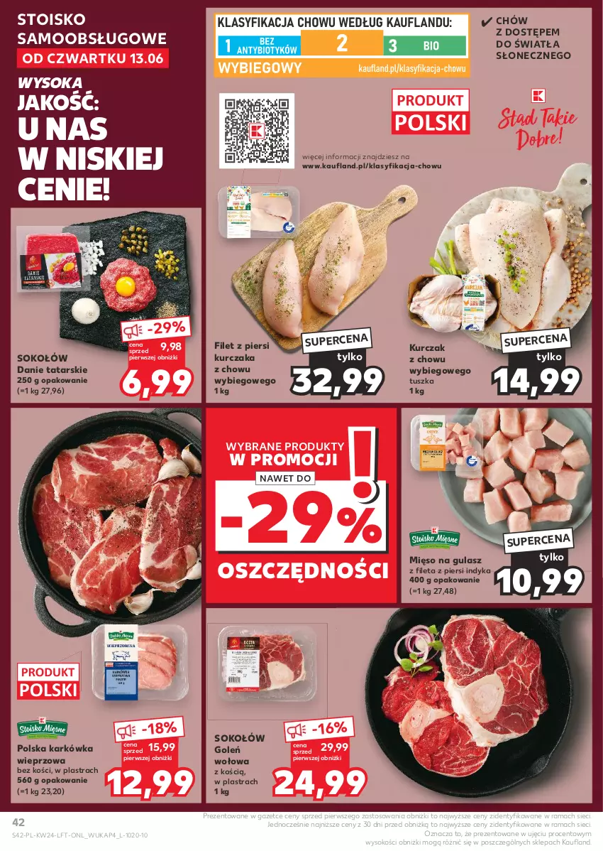 Gazetka promocyjna Kaufland - Gazetka tygodnia - ważna 13.06 do 19.06.2024 - strona 42 - produkty: Filet z piersi kurczaka, Karkówka wieprzowa, Kurczak, Mięso, Mięso na gulasz, Rama, Sok, Sokołów, Tusz