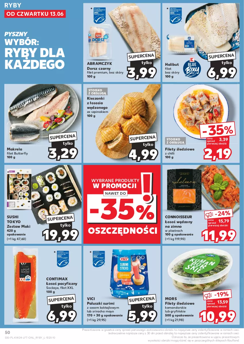 Gazetka promocyjna Kaufland - Gazetka tygodnia - ważna 13.06 do 19.06.2024 - strona 50 - produkty: Dorsz, Gry, Halibut, Rama, Sok, Sos, Surimi, Sushi, Szpinak