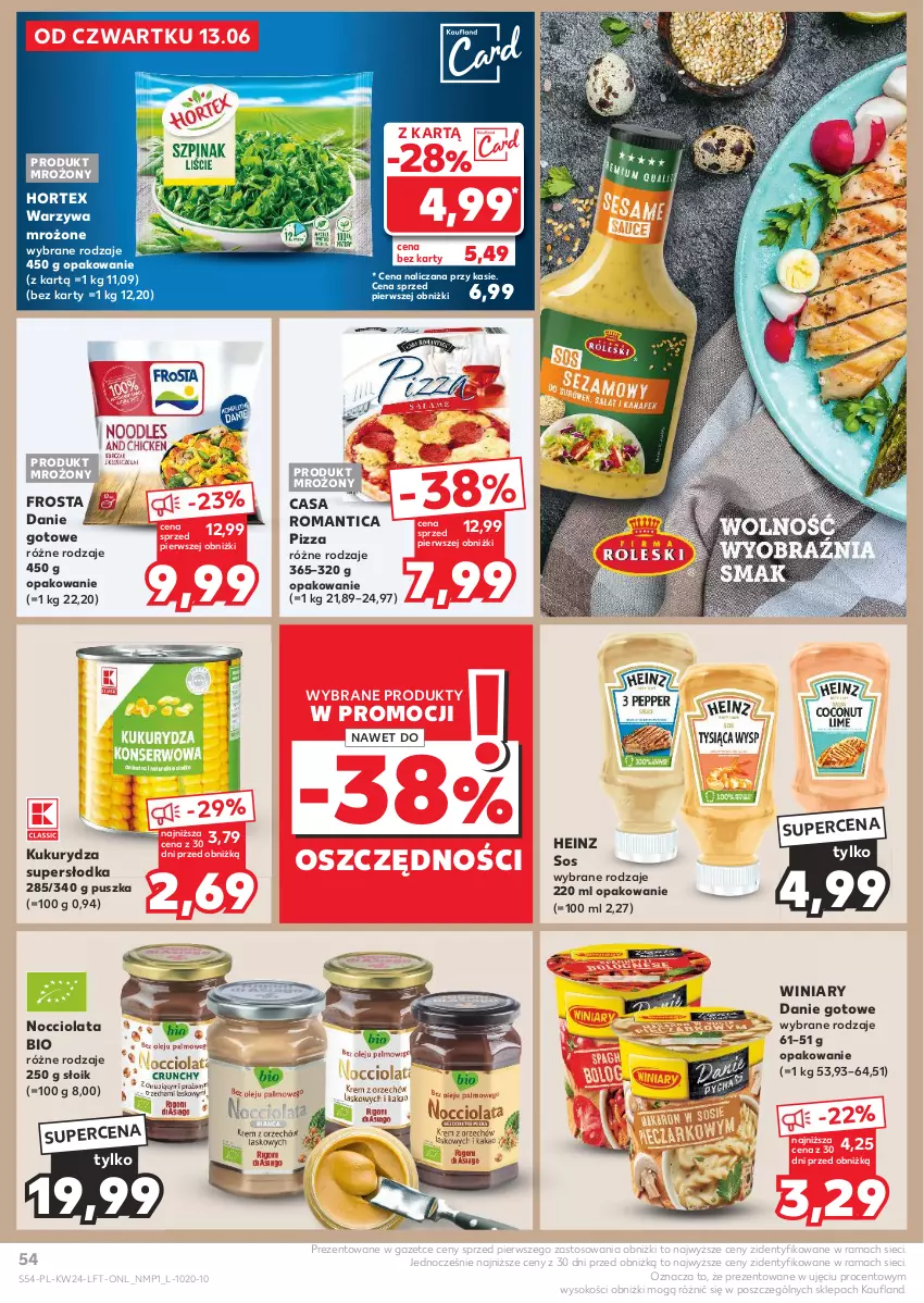 Gazetka promocyjna Kaufland - Gazetka tygodnia - ważna 13.06 do 19.06.2024 - strona 54 - produkty: Danie gotowe, Frosta, Heinz, Hortex, Kukurydza, Pizza, Rama, Sok, Sos, Warzywa, Winiary