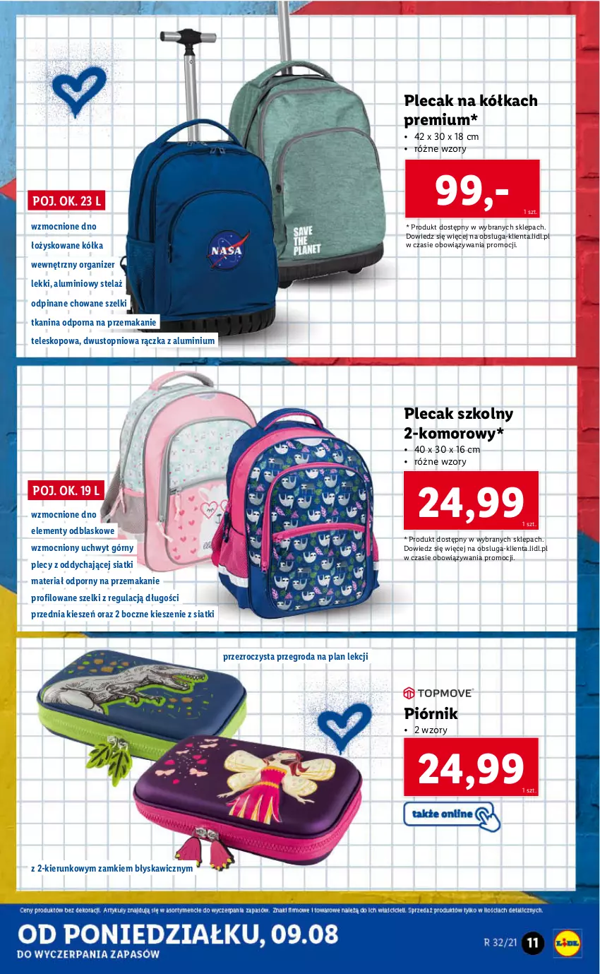 Gazetka promocyjna Lidl - GAZETKA - ważna 09.08 do 14.08.2021 - strona 11 - produkty: Organizer, Piórnik, Plecak, Por, Teleskop, Top