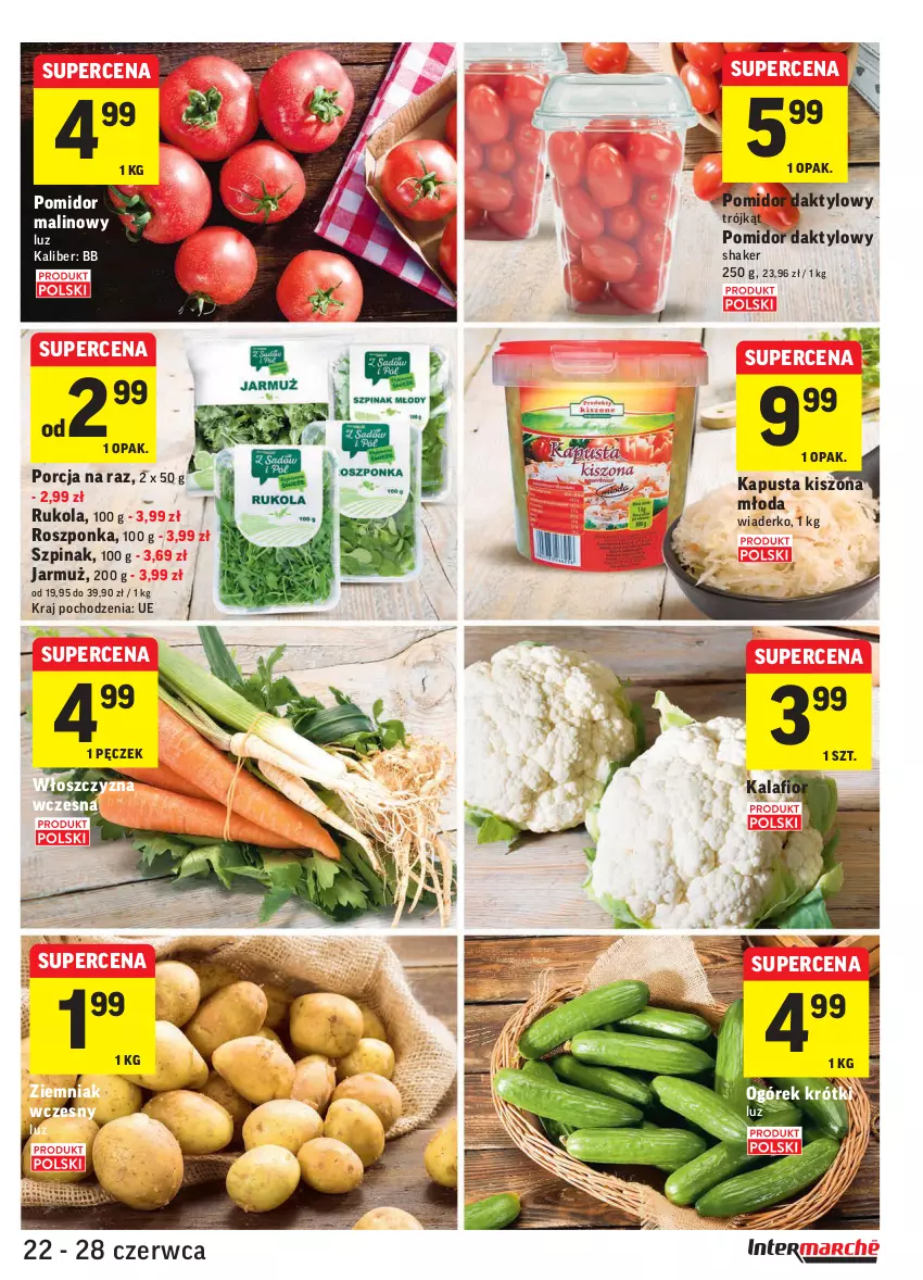 Gazetka promocyjna Intermarche - Zwyciężamy Okazjami - ważna 22.06 do 28.06.2021 - strona 13 - produkty: Jarmuż, Kalafior, Ogórek, Pomidor malinowy, Por, Roszponka, Rukola, Szpinak