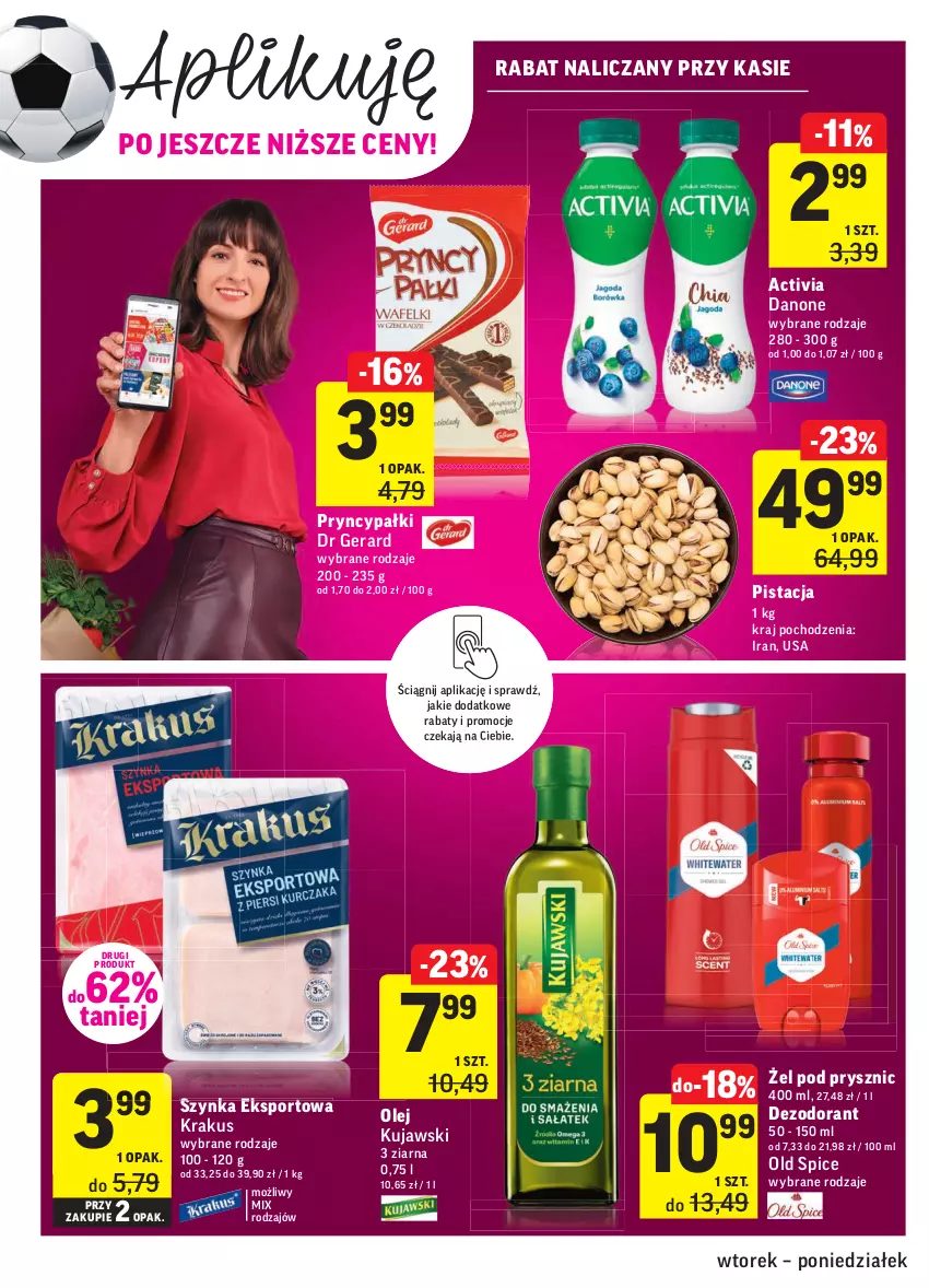 Gazetka promocyjna Intermarche - Zwyciężamy Okazjami - ważna 22.06 do 28.06.2021 - strona 14 - produkty: Activia, Danone, Dezodorant, Dr Gerard, Krakus, Kujawski, Old Spice, Olej, Por, Sport, Szynka