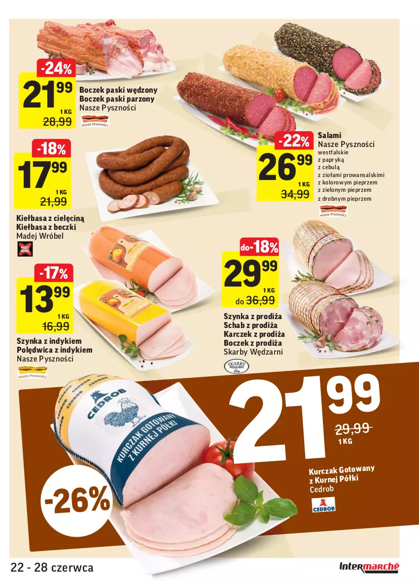 Gazetka promocyjna Intermarche - Zwyciężamy Okazjami - ważna 22.06 do 28.06.2021 - strona 17 - produkty: Boczek, Fa, Kiełbasa, Kurczak, Madej Wróbel, Pieprz, Polędwica, Salami, Szynka