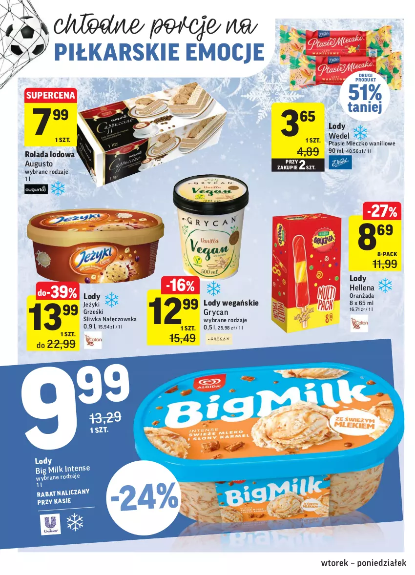 Gazetka promocyjna Intermarche - Zwyciężamy Okazjami - ważna 22.06 do 28.06.2021 - strona 26 - produkty: Big Milk, Gry, Grześki, Hellena, Jeżyki, Lody, Mleczko, Oranżada, Por, Ptasie mleczko, Rolada