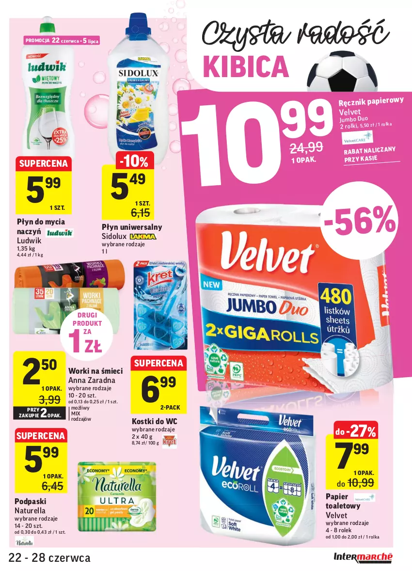 Gazetka promocyjna Intermarche - Zwyciężamy Okazjami - ważna 22.06 do 28.06.2021 - strona 35 - produkty: BIC, Do mycia naczyń, Ludwik, Naturell, Naturella, Papier, Papier toaletowy, Płyn do mycia, Płyn do mycia naczyń, Podpaski, Ręcznik, Sidolux, Velvet, Worki na śmiec, Worki na śmieci