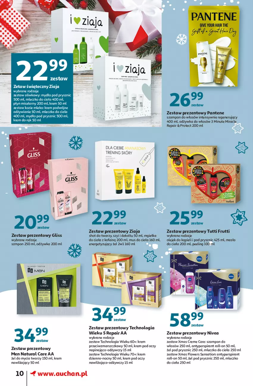 Gazetka promocyjna Auchan - Magia stołu wigilijnego Supermarkety - ważna 16.12 do 24.12.2021 - strona 10 - produkty: Antyperspirant, Fa, Krem do rąk, Krem pod oczy, Krem przeciwzmarszczkowy, Mars, Masło, Masło do ciała, Mleczko, Mleczko do ciała, Mleko, Mus, Mydło, Nivea, Odżywka, Olej, Pantene, Peeling, Płyn micelarny, Sati, Szampon, Tyskie, Zestaw prezentowy, Ziaja