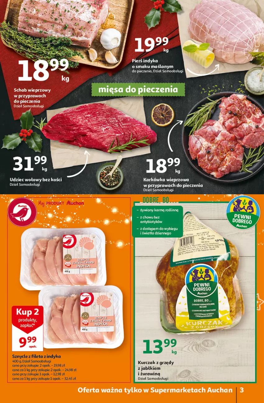 Gazetka promocyjna Auchan - Magia stołu wigilijnego Supermarkety - ważna 16.12 do 24.12.2021 - strona 3 - produkty: Karkówka wieprzowa, Kurczak, Ocet, Piec, Udziec wołowy