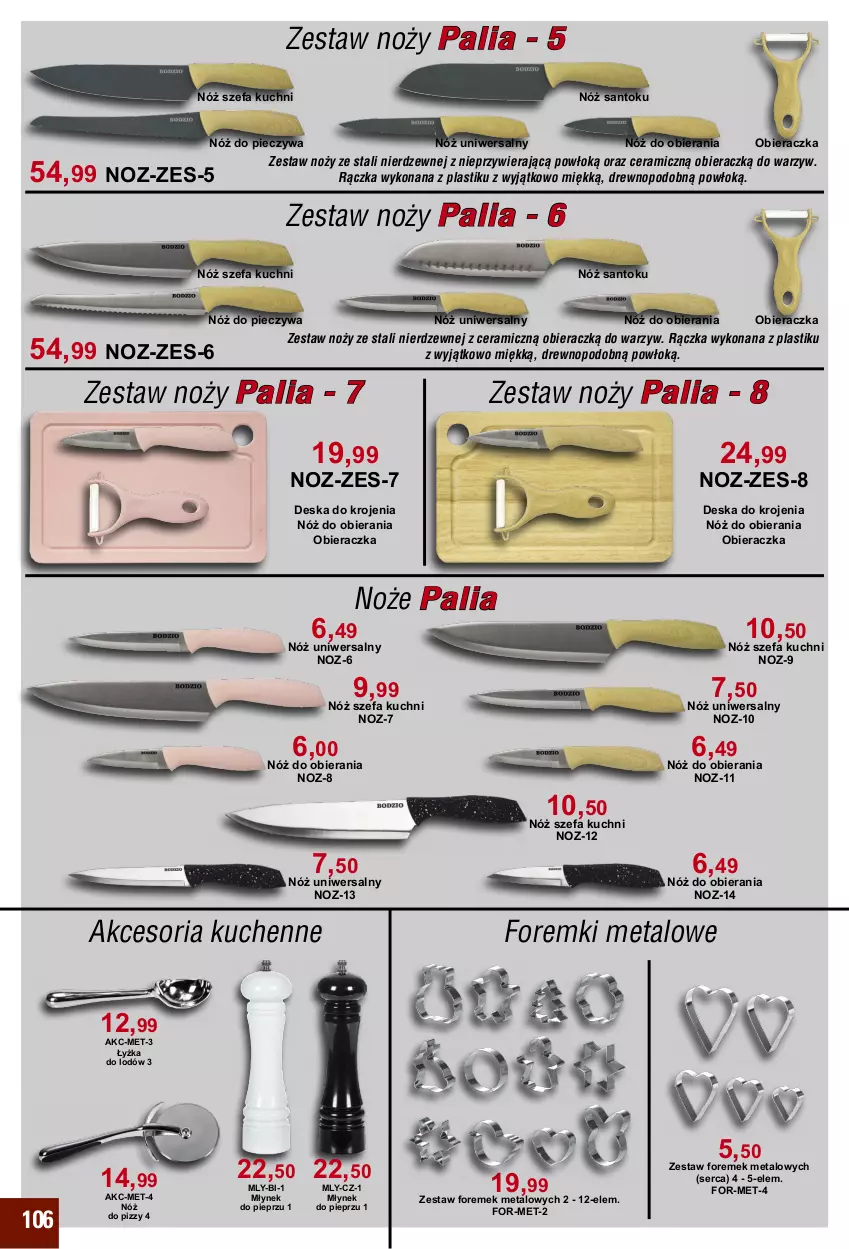 Gazetka promocyjna Bodzio - ważna 01.01 do 31.03.2021 - strona 106 - produkty: Deska do krojenia, Fa, Foremki, Młynek, Noż, Nóż szefa kuchni, Nóż uniwersalny, Obieraczka, Piec, Pieprz, Ser