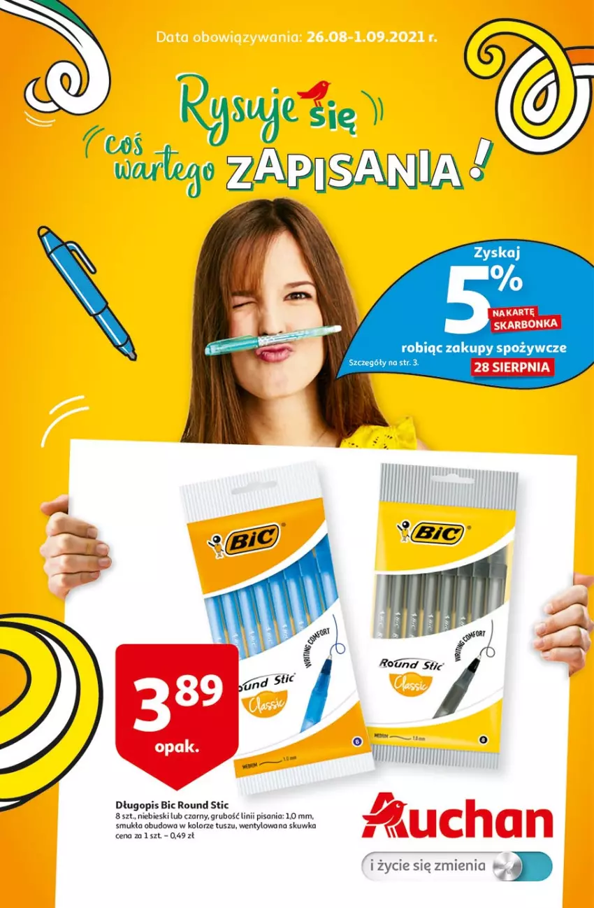 Gazetka promocyjna Auchan - Rysuje się coś wartego zapisania Hipermarkety - ważna 26.08 do 01.09.2021 - strona 1 - produkty: BIC, Długopis, Tusz