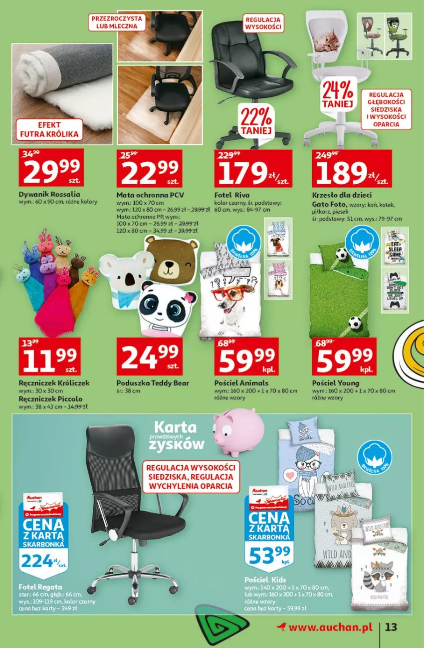 Gazetka promocyjna Auchan - Rysuje się coś wartego zapisania Hipermarkety - ważna 26.08 do 01.09.2021 - strona 13 - produkty: Dywan, Dywanik, Dzieci, Fotel, Kotek, Królik, Krzesło, Mata ochronna, Poduszka, Pościel, Sok, Znicz