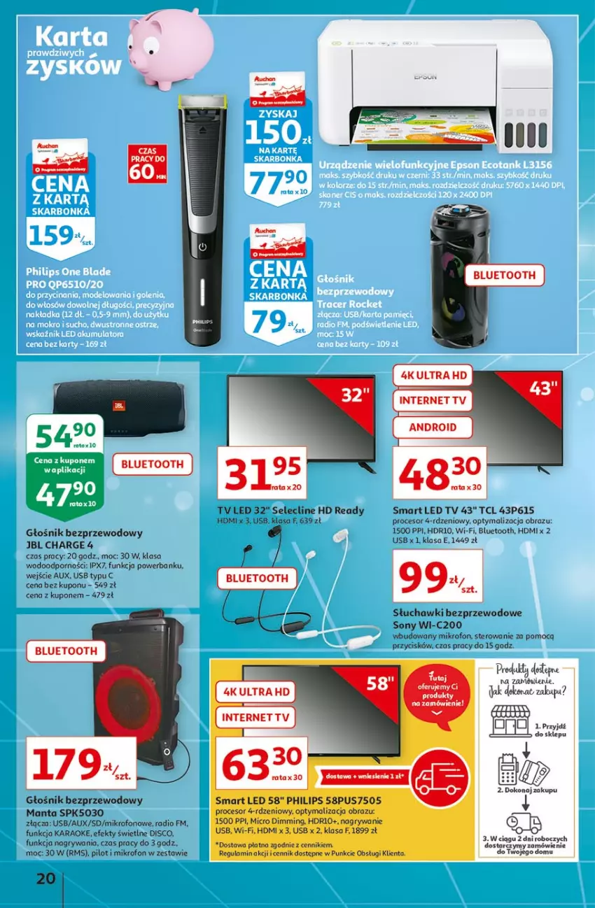 Gazetka promocyjna Auchan - Rysuje się coś wartego zapisania Hipermarkety - ważna 26.08 do 01.09.2021 - strona 20 - produkty: Głośnik, Gry, HD ready, JBL, LED TV, Manta, Mikrofon, Obraz, Por, Powerbank, Procesor, Słuchawki, Sony