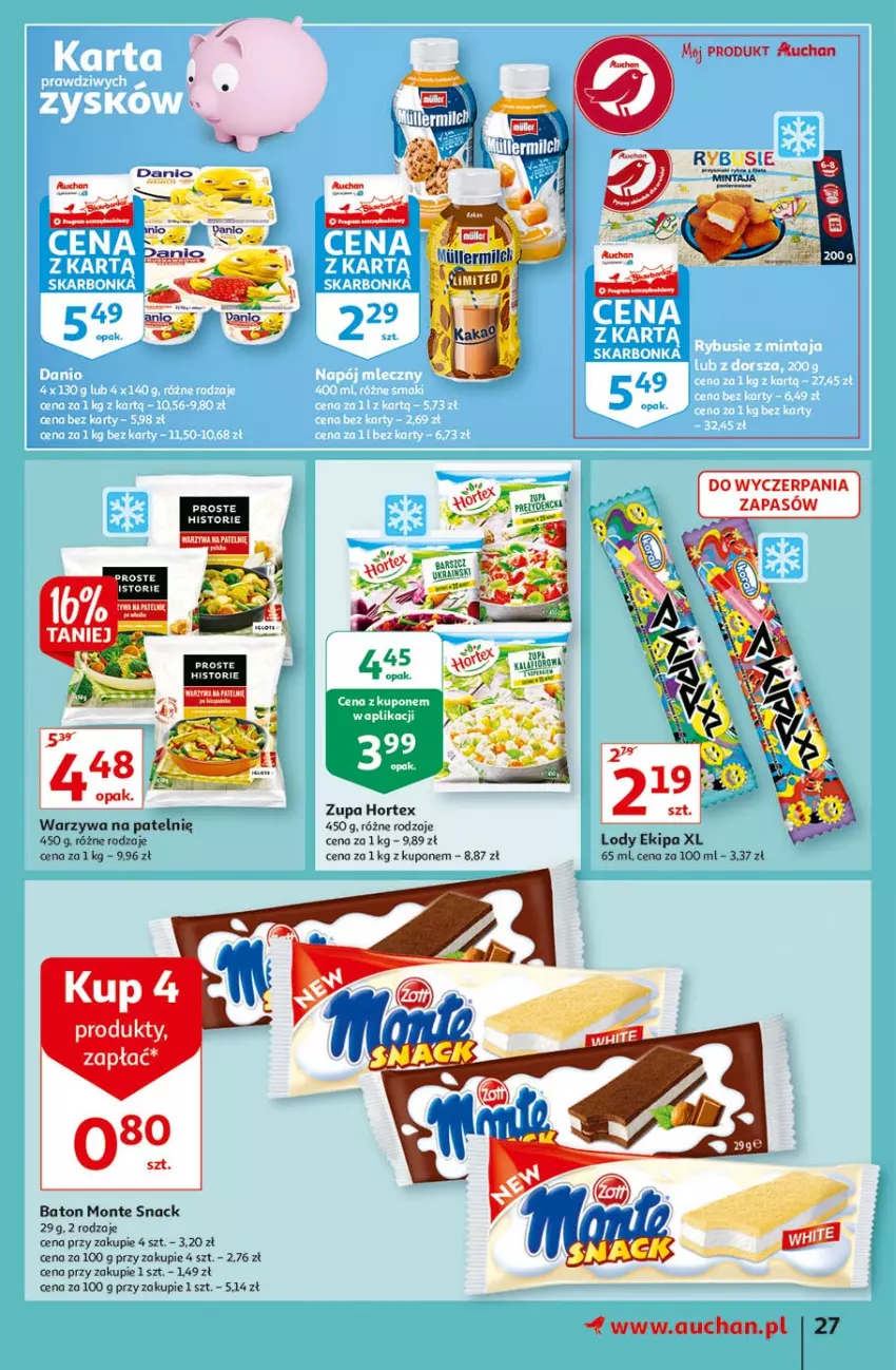 Gazetka promocyjna Auchan - Rysuje się coś wartego zapisania Hipermarkety - ważna 26.08 do 01.09.2021 - strona 27 - produkty: Baton, Hortex, Lody, Mintaj, Monte, Zupa