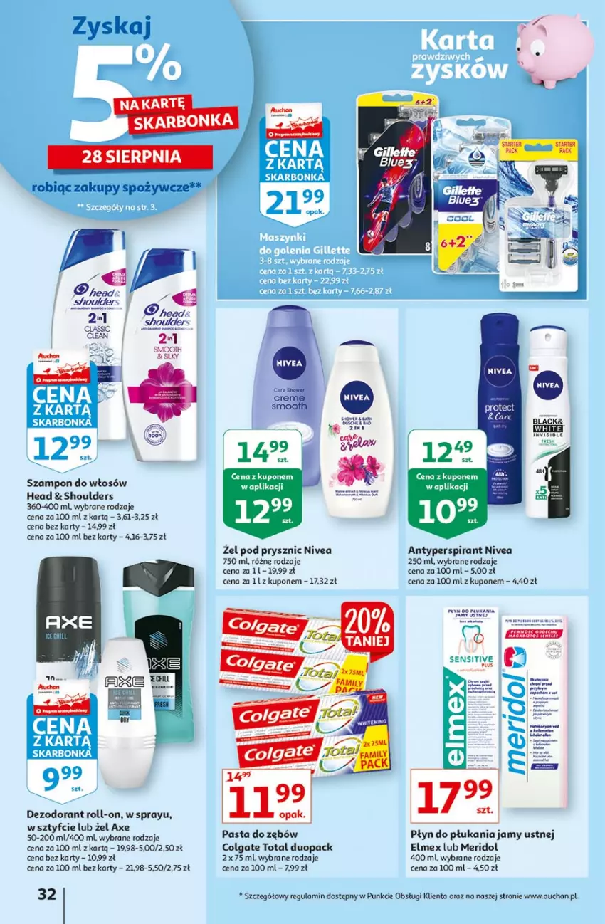 Gazetka promocyjna Auchan - Rysuje się coś wartego zapisania Hipermarkety - ważna 26.08 do 01.09.2021 - strona 32 - produkty: Antyperspirant, Colgate, Colgate Total, Dezodorant, Elmex, Fa, LG, Nivea, Pasta do zębów, Płyn do płukania, Płyn do płukania jamy ustnej, Szampon