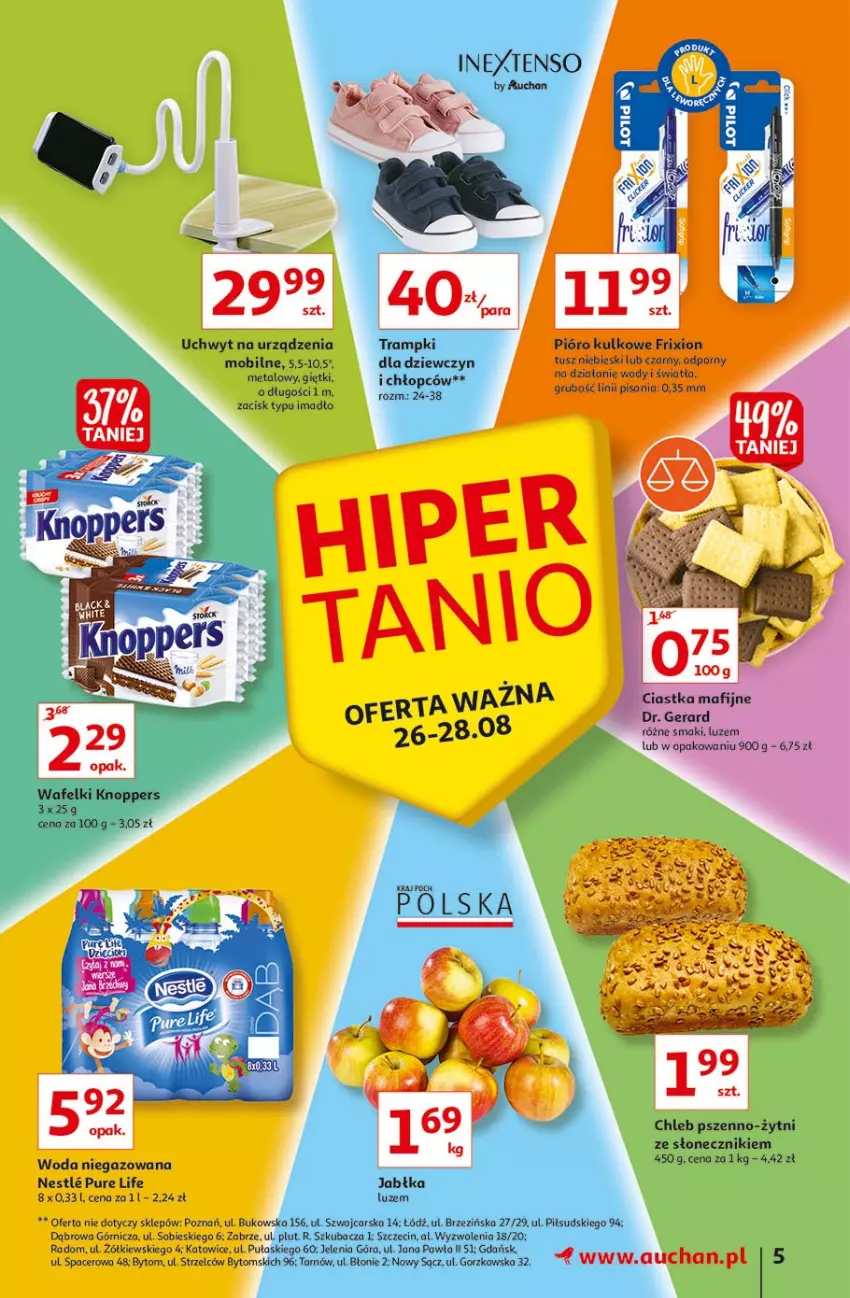 Gazetka promocyjna Auchan - Rysuje się coś wartego zapisania Hipermarkety - ważna 26.08 do 01.09.2021 - strona 5 - produkty: Acer, Cars, Chleb, Jabłka, Knoppers, Mobil, Pur, Trampki, Woda, Woda niegazowana