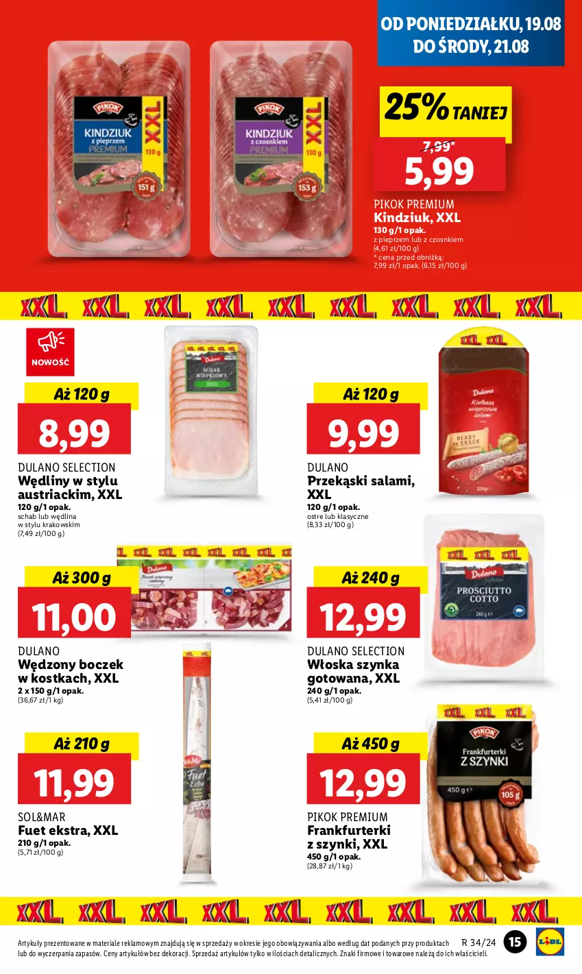 Gazetka promocyjna Lidl - GAZETKA - ważna 19.08 do 21.08.2024 - strona 19 - produkty: Boczek, Dulano, Frankfurterki, Kindziuk, Pieprz, PIKOK, Salami, Szynka, Wędlina