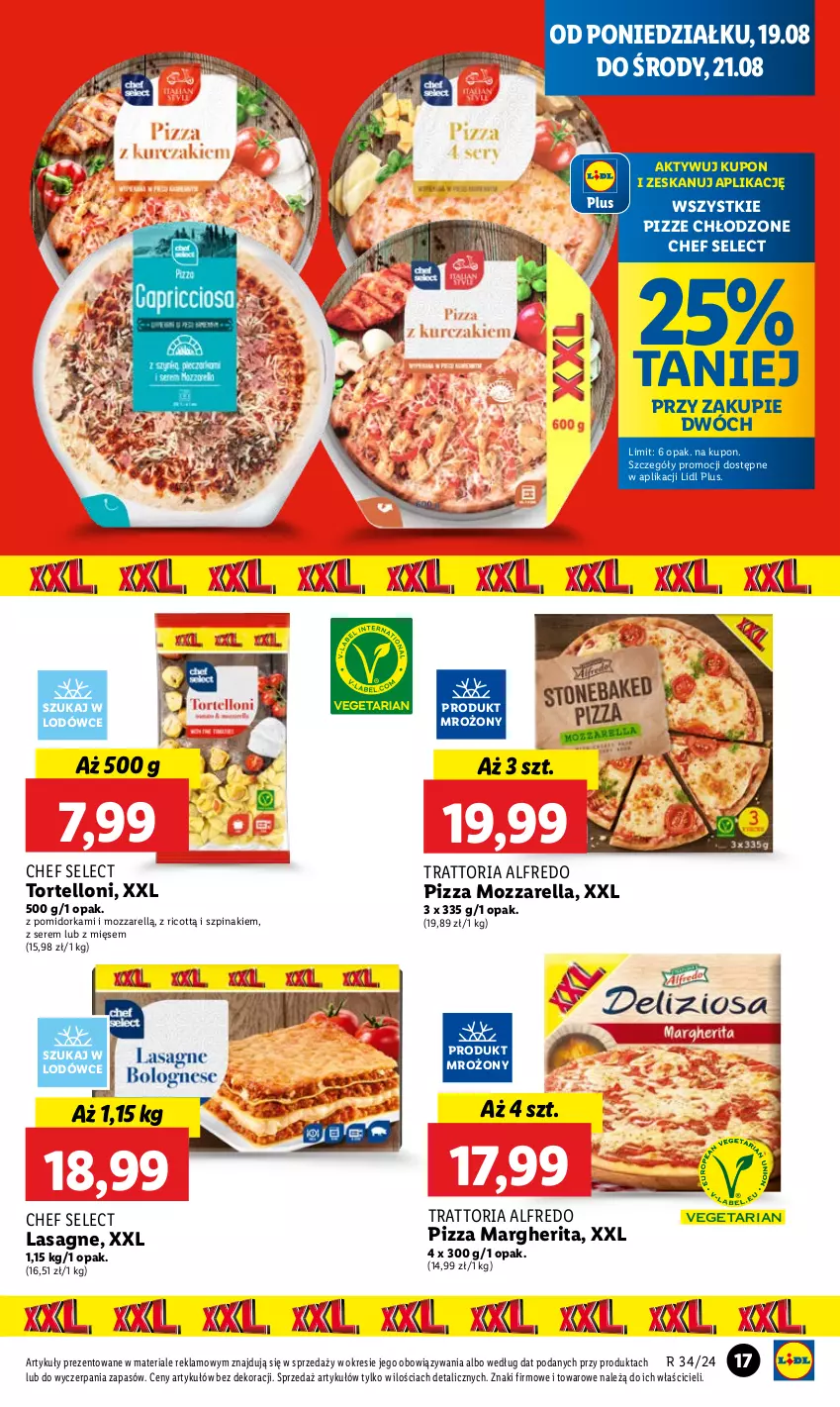 Gazetka promocyjna Lidl - GAZETKA - ważna 19.08 do 21.08.2024 - strona 21 - produkty: Lasagne, Mozzarella, Orka, Pizza, Pizza margherita, Ser, Szpinak, Tortelloni