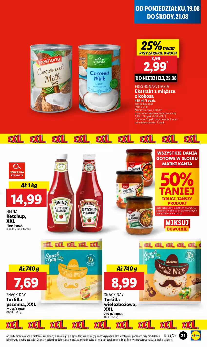 Gazetka promocyjna Lidl - GAZETKA - ważna 19.08 do 21.08.2024 - strona 25 - produkty: Dania gotowe, Heinz, Ketchup, Kokos, Tortilla