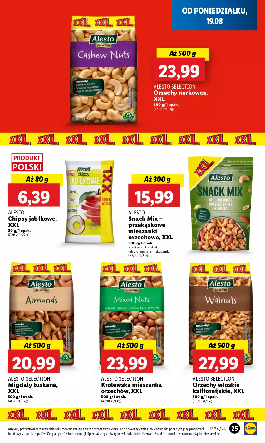 Gazetka promocyjna Lidl - GAZETKA - ważna 19.08 do 21.08.2024 - strona 29 - produkty: Chipsy, Migdały, Migdały łuskane, Orzechy włoskie