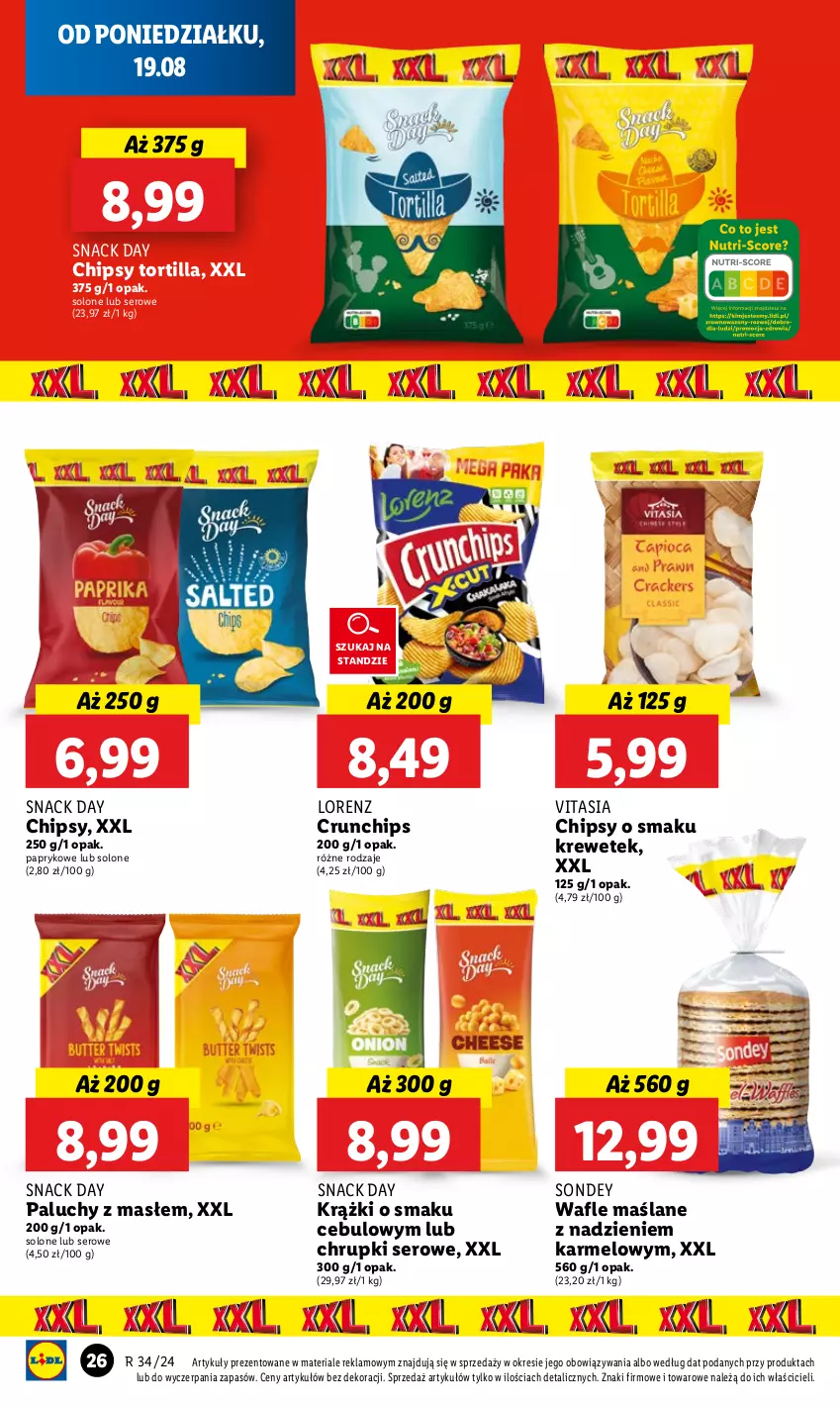 Gazetka promocyjna Lidl - GAZETKA - ważna 19.08 do 21.08.2024 - strona 30 - produkty: Chipsy, Chrupki, Crunchips, Lorenz, Ser, Tortilla, Wafle