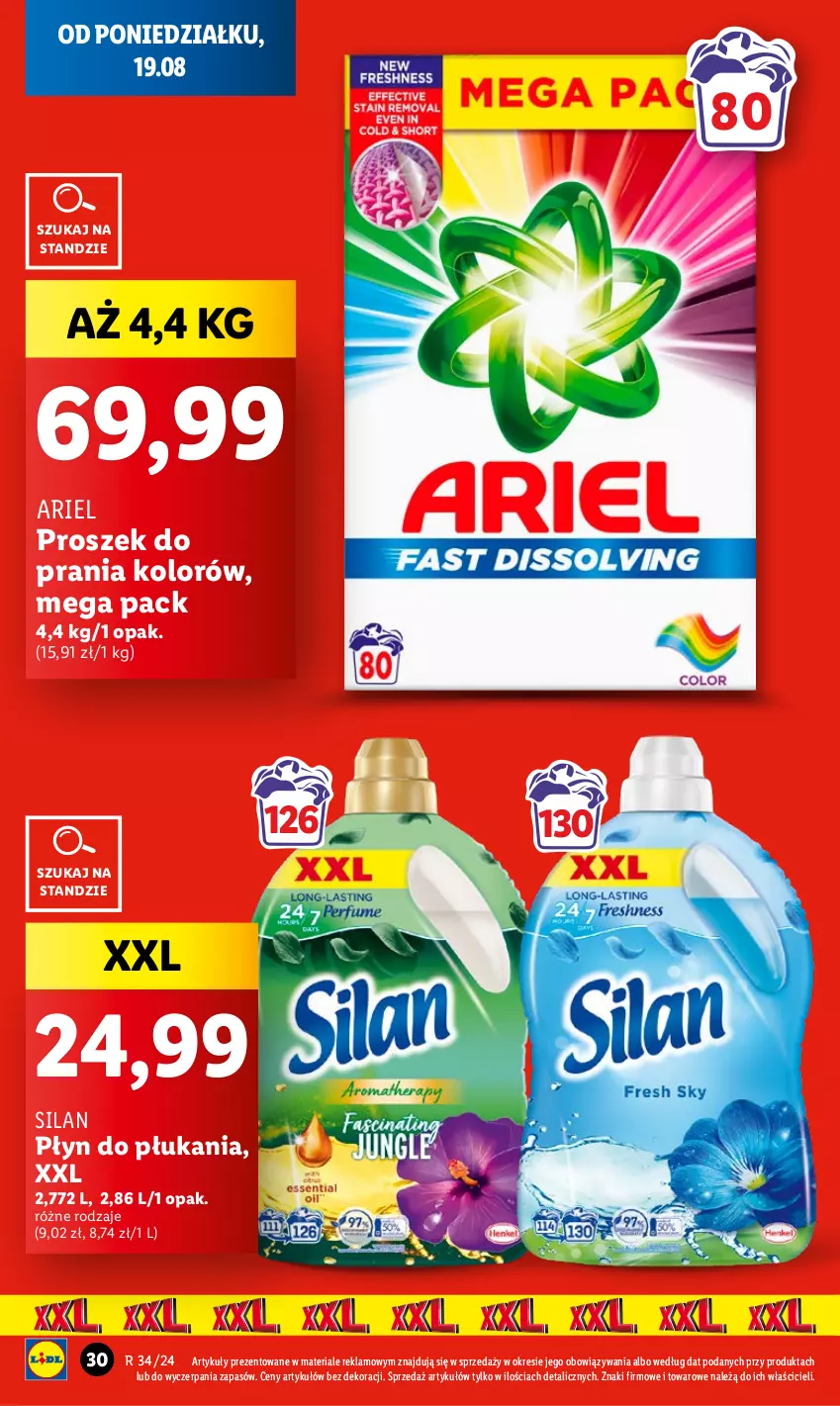 Gazetka promocyjna Lidl - GAZETKA - ważna 19.08 do 21.08.2024 - strona 34 - produkty: Ariel, Płyn do płukania, Proszek do prania, Silan