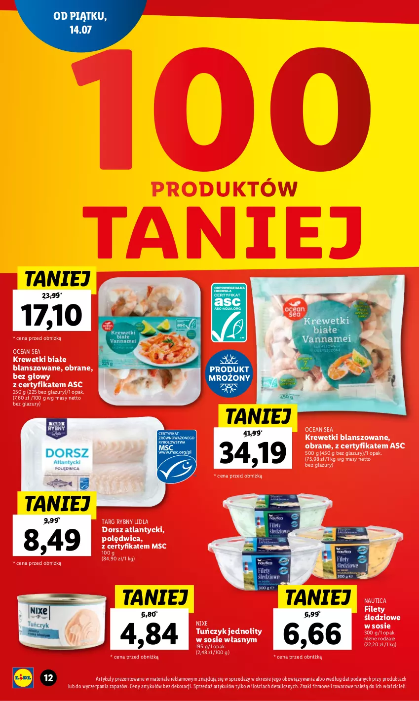 Gazetka promocyjna Lidl - GAZETKA - ważna 14.07 do 23.07.2023 - strona 12 - produkty: Dorsz, Krewetki, Lazur, Polędwica, Sos, Tuńczyk