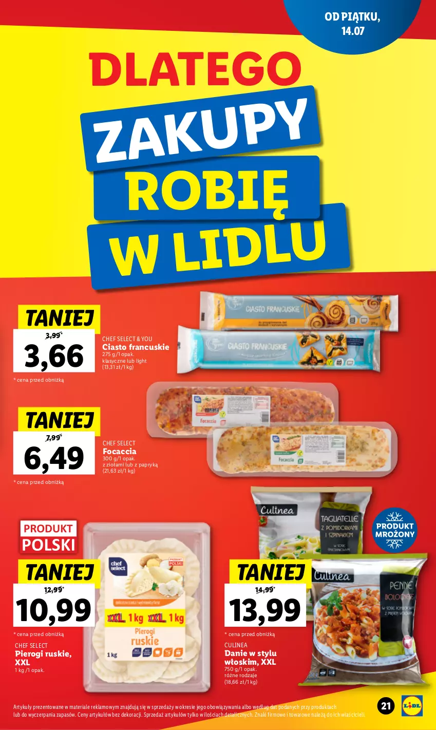 Gazetka promocyjna Lidl - GAZETKA - ważna 14.07 do 23.07.2023 - strona 21 - produkty: Ciasto francuskie, Focaccia, Pierogi