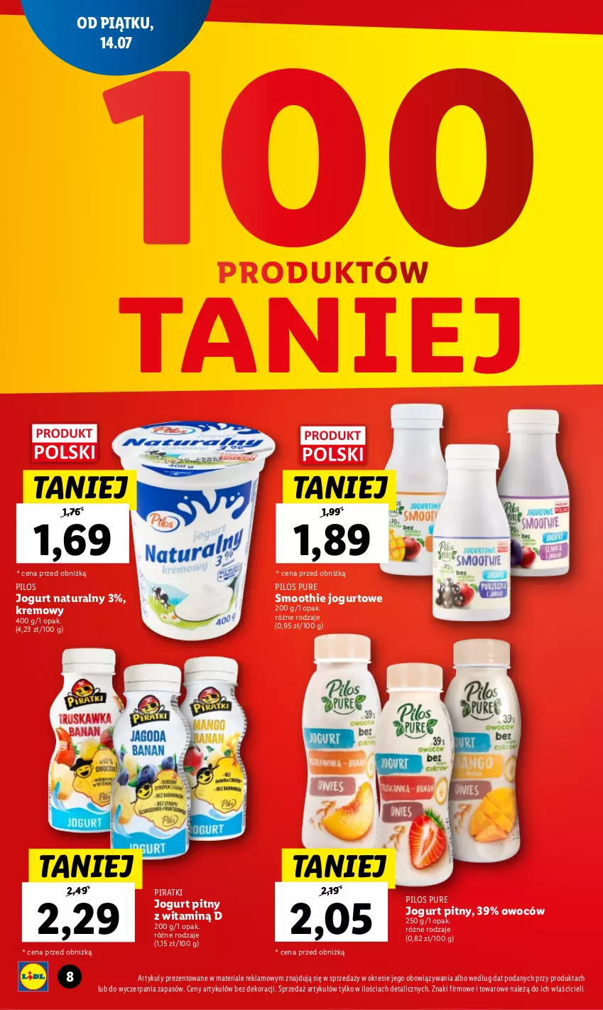 Gazetka promocyjna Lidl - GAZETKA - ważna 14.07 do 23.07.2023 - strona 8 - produkty: Jogurt, Jogurt naturalny, Jogurt pitny, Pilos, Pur, Smoothie